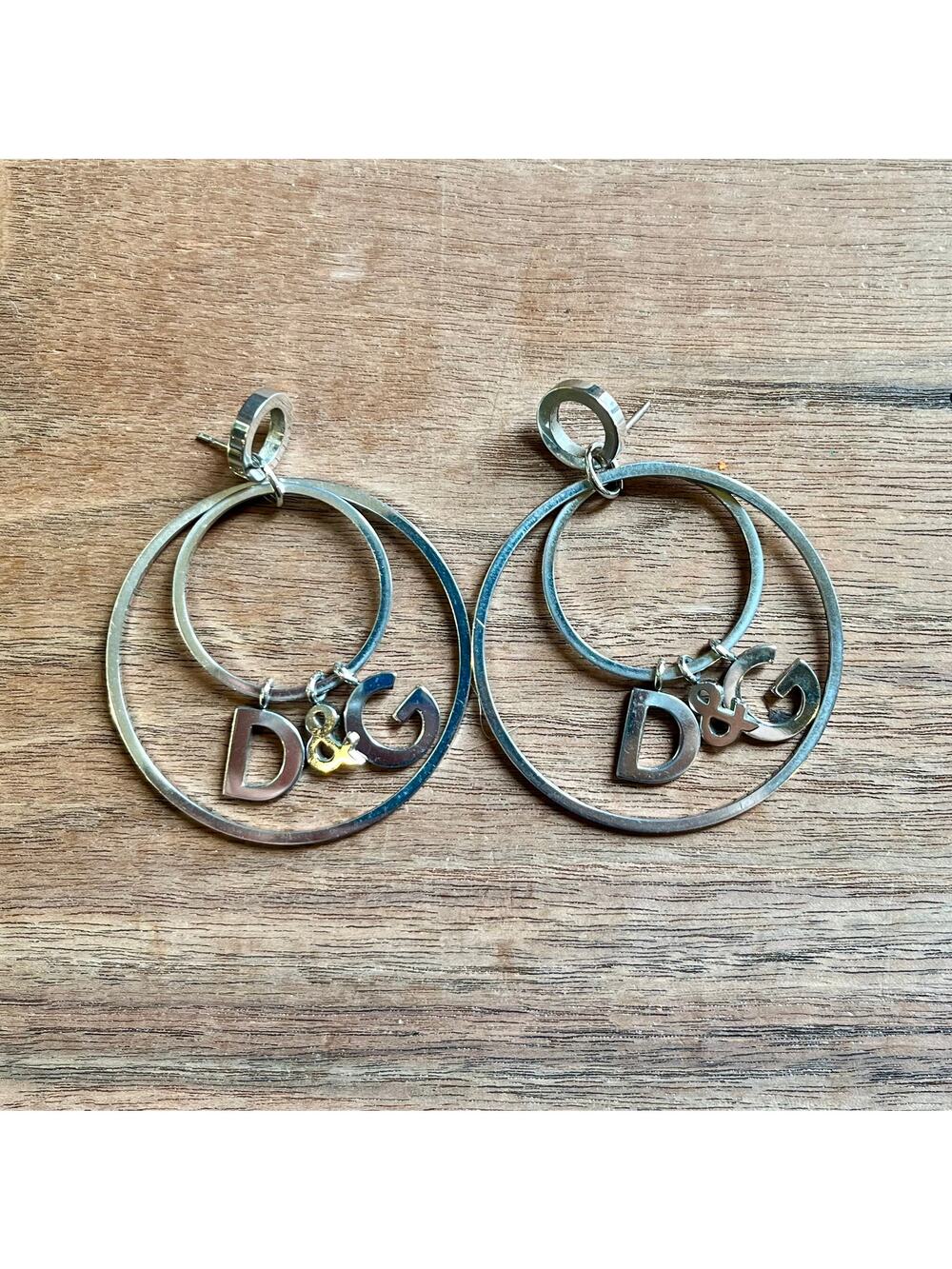 DOLCE & GABBANA Silver Circle Hoop Earrings with DG Logo